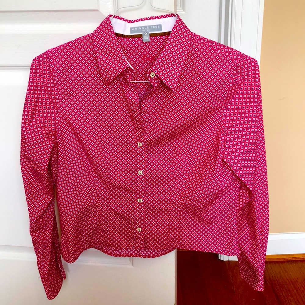 Foxcroft Pink and White Floral Button Down Blouse